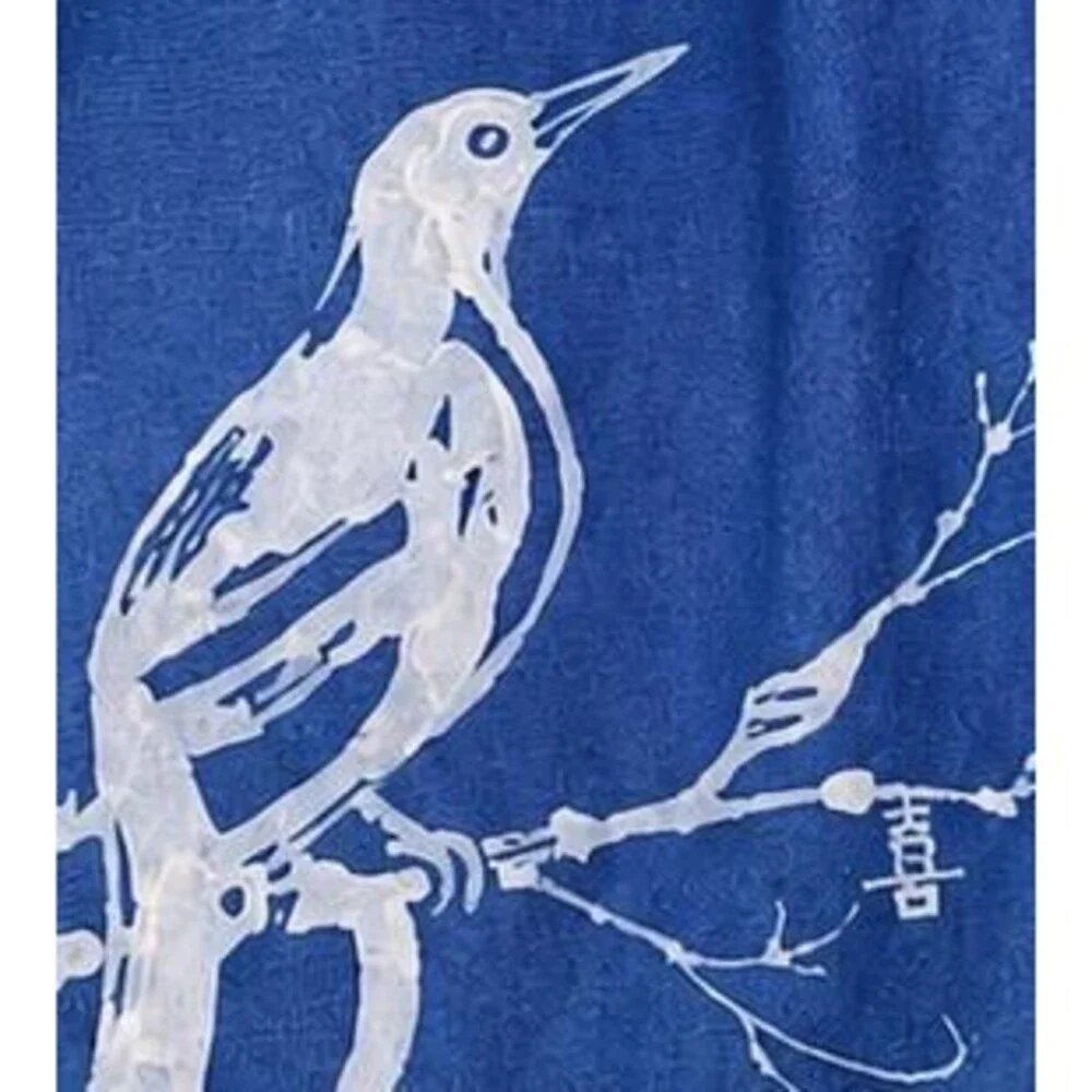 Nüshu Happiness Batik Tote | Indigo Magpie Plum Blossom Chinese Art Bag